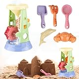 FZQBEY Wasser & Sandmühle Set für Kinder, Sandspielzeug Strandspielzeug Kinder, 6PCS Sandkasten Spielzeug Kinder mit Wassermühle, Sandförmchen, Sandschaufel, Harke, Sieb, Sandspielzeug Set (A)