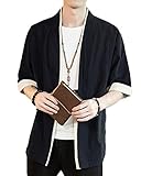 Liangzhu Herren Happi Kimono Haori Jacke Übergangsjacke Mäntel Hanfu Langarmshirts Cardigan Schwarz L