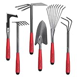 FLORA GUARD Gartengeräte,6 Stück Garten Werkzeug Set Einschließlich Weeder, Gartenkelle, Handrechen, Handhacke, Strauchrechen, Grubber, Garten Handwerkzeuge mit Köpfen aus kohlenstoffhaltigem Stahl