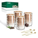 Latte Macchiato Gläser Doppelwandig 400ml 4er Pack mit 4 Löffeln Doppelwandige Kaffeegläser Cappuccino Tassen Spiralförmig Espressotassen Thermogläser Teegläser aus Borosilikatglas