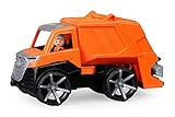 Lena 04514 LKW TRUXX² Müllwagen mit Mülltonne, Nutzfahrzeug ca. 30 cm, Robustes Müllauto mit Tonne und vollbeweglicher Spielfigur, für Kinder ab 2 Jahre, Spielfahrzeug in orange/schwarz