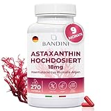 Bandini® Astaxanthin hochdosiert 18mg | 270 Kapseln – 9 Monatsvorrat - Aus reiner Haematococcus Pluvialis-Mikroalge – Starkes Antioxidans - Reines und natürliches Astaxanthin, Alternative zu Softgels