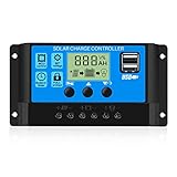 Thlevel 30A 12V/24V Solar Laderegler Solar Ladegerät Controller Solarpanel Batterie Intelligente Solarregler PWM mit 5V Dual USB Port LCD Anzeige für Blei Säure Batterien