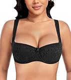 DotVol Damen Balconette BH Große Größen Unterwäsche Breite Träger Leicht Gepolstert Lingerie mit Bügel Spitzen(Schwarz,90E)