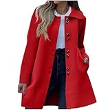 Generisch Damen Fleecejacke Elegante Mantel Lang Jacke Winter Übergangsjacke Button Down Wintermantel Einfarbig Plüschjacke Leichte Outwear Bequeme Weiche Winterjacke Reverskragen Fleecepullover