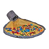 Relaxdays Aufräumsack mit Spieldecke, Spielzeug Aufbewahrung, Kinder, aufgeräumtes Kinderzimmer, HxD 30x32 cm, grau-gelb