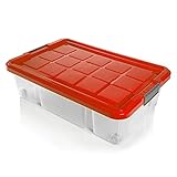 BigDean 4X Unterbettkommode Aufbewahrungsbox mit Deckel 25L rot 60x40x17,5cm - mit Rollen + Clipverschluss nestbar - Eurobox Aufbewahrungsbox Storage Box Bettkasten - Made in Germany