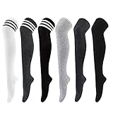 Chalier Cozy 6 Paar Kniestrümpfe Overknee Strümpfe Damen Lange Gestreifte Socken Thigh High Socks Beinwärmer Schenkel Socken für Mädchen