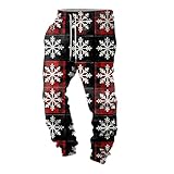 Nadunje Weihnachten Jogginghose Herren Weihnachten Hose Herren Lustig Bedruckte Weihnachtshose Gefüttert Fleece Sweatpants Kordelzug Freizeithosen Sporthose Trainingshose mit Tasche Jogginghose Herren