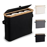 Toilettenpapier Aufbewahrung Korb mit Deckel aus Bambus, Toilettenpapier Stehend Klopapier Aufbewahrung Box Bad WC-Papier Badezimmer Organizer, Ersatzrollenhalter Behälter Aufbewahrungsbox, Schwarz