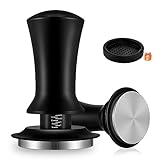 zhongko Kaffee Tamper 51mm, Selbstnivellierender Espresso Tamper, Federbelasteter Kaffeestampfer mit Edelstahl Base, Aluminiumgriff und Ständer, Barista Kaffeezubehör, Schwarz