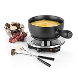 Klarstein Sirloin Käsefondue - Fondue-Set, Raclette mit Fondue, emaillierter Keramiktopf, 1200 Watt, Thermostatschalter, rutschfest, schwarz