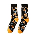 Tindo Schwarze Socken mit Orangenen Oktopus Motiv Lustige Verrückte Socken für Männer und Frauen Geschenksocken Unisex Einheitsgröße 36-43 Crew Socks 1-Paar…