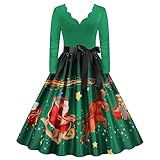 Kleid Weihnachten Damen, Weihnachts Swing Kleid, Weihnachts Cocktailkleid, Weihnachten Klassische Muster Weihnachtskleidung Damen A-Linie Seil Weihnachts Kleid Damen Weihnachten Kleider