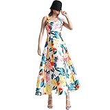 Damen Sommer Boho Blumendruck Spaghettiträger Sommerkleid V-Ausschnitt Maxikleid,Floral,XL