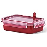 Emsa Mikrowellendose Clip & Micro 517772 | Mikrowellenventil | 0,8 L | Lunchbox | Integrierte Maßeinteilung | Made In Germany | Rot/ Transparent