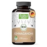 Ashwagandha Kapseln BIO (270 Kapseln mit 2400mg pro Tagedosis) Hochdosiert I BIO Ashwagandha Wurzel Pulver in hohe Bio Qualität ohne Zusätze aus deutscher Produktion I Raibu