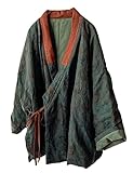 NFYM Damen Baumwolle Gepolsterte Kurze Jacke Kimono Cardigan Wickeljacke Vorne Chinesischer Hanfu-Stil Gedruckt Patchwork Lose Outwear, dunkelgrün, Einheitsgröße, (3897)