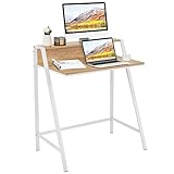 GOPLUS Schreibtisch mit Regal, Computertisch im Industrie –Design, Bürotisch aus Holz mit Gestell aus Eisen, Tisch für PC Laptop, Mehrzwecktisch für Büro, Arbeitszimmer, Wohnzimmer (Natur)