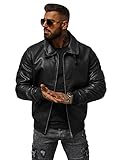 OZONEE Herren Lederjacke Kunstlederjacke Kunstleder Farbvarianten Jacke Bikerjacke Übergangsjacke Herrenjacke Leder Echtlederjacke Echtleder Wildleder Biker OZONEE 777/8419K SCHWARZ M