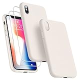 Dssairo [3-in-1 für iPhone X Hülle/iPhone XS Hülle, mit 2 Stück Displayschutzfolien, Flüssigsilikon, schmal, stoßfest, Schutzhülle 5,8 Zoll [Mikrofaser-Futter] (Stein)