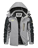 KEFITEVD Skijacke Herren Warm Winterjacke Thermo Übergangsjacke Herbst Winter Regenjacke Atmugnsaktiv Softshelljacke Männer Jacke Hellgrau XL