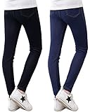 Adorel Mädchen Leggings Jeans-Optik Lang Hosen Jeggings 2er-Pack Dunkelblau & Schwarz 146-152 EU (Herstellergröße 150)