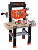 Smoby - Black+Decker Werkbank Center - 92-teilig, mit mechanischem Akkuschrauber, Autobausatz, Werkzeuge, Schraubstock, für Kinder ab 3 Jahren