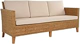 Rattan-Sofa 3-Sitzer Lounge in der Farbe Honig (Dunkel) inkl. Sitzpolster Beige, Couch aus echtem Rattan