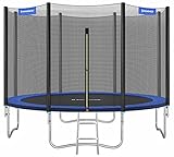 SONGMICS Trampolin Ø 366 cm, rundes Gartentrampolin mit Sicherheitsnetz, mit Leiter und gepolsterten Stangen, Sicherheitsabdeckung, sicher, Outdoor, schwarz-blau STR124V1