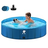 Fwiull Hundepool für Große & Kleine Hunde, Faltbarer Hunde Planschbecken 140 * 30CM Hundebadewanne Stabiler Swimmingpool Haustier Kind Schwimmbecken rutschfest Tragbar Blau