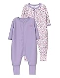 NAME IT Baby - Mädchen Nbfnightsuit 2p Zip Ff Petit Flower Noos Schlafanzug, Pastel Lilac, 80 EU