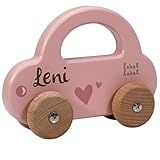 Holz Spielzeug Auto rosa - personalisierbar I Geschenk zur Geburt & Taufe I Handmade Holzspielzeug ab 1 Jahr I Personalisierte Geschenke Baby I Holzauto mit Name & Geburtstdaten