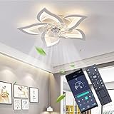 LED Dimmbar Deckenventilator Mit Lampe Modern Kreativität 5 flammige Ventilator-Deckenleuchte Leise 50W Mit Fernbedienung Lüfter Deckenlampe Esszimmer Schlafzimmer Unsichtbare Fan Licht Weiß 69cm