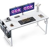 ODK Schreibtisch Weiß 120×50×74cm Computertisch Bürotisch mit Kopfhörer Halter und Aufbewahrungstasche, Kleiner Schreibtisch Arbeitszimmer Holz PC Tisch Officetisch für Home, Office