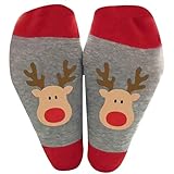 WKAYsIV Weihnachten Strümpfe Geringelt mit niedlichem Hirschmuster für Männer Frauen, lässige mittlere Röhrensocken, modische Strümpfe, Sportheimsocken Knickerbocker Strümpfe(B,Einheitsgröße)