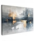 MuchoWow© Leinwandbilder Groß 120x80 cm XXL Wall Art Decoration Bilder für die Wand Schlafzimmer Deko Canvas Painting Wanddekoration Wohnzimmer Kunst - Grau - Gold - Abstrakt