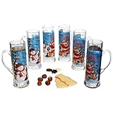 MamboCat Frohe Weihnachten 6er Set Glühweingläser mit Henkel I 200ml, geeicht, H17,5cm I Teeglas mit Weihnachtsdekor & Schneemann Luis I Weihnachtsbecher für Eierlikör & Co an Nikolaus & zum Advent