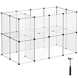 SONGMICS Gehege, Laufstall, Freigehege für Kaninchen, mit Treppen, 143 x 73 x 91 cm, aus Kunststoff, für Kleintiere, Meerschweinchen, Hamster, transparent LPC005W01