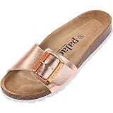 Palado Damen Pantoletten Malta EGS Metallic - Made in Spanien - Sandalen mit Natur Kork-Fussbett - mit Sohle aus feinstem Veloursleder - extra bequem Rose/Gold UK5,5 - EU38