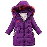 LCIGIA Wintermantel Mädchen Winterjacke Kinder Baumwolljacke Verdickte Steppjacke mit Pelzkragen Winddichte Jacke im Prinzessinnen-Stil Outdoorjacke, Lila, 134-140, H13-YL21W09Z-Q2X-N