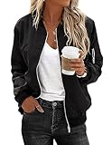 Zeagoo Bomberjacke Damen Kurze Herbst Dünne Blouson Outdoorjacke Basic Bikerjacke Winterblouson Frühlings Fliegerjacke Schwarz XL