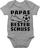 Shirtracer Baby Body Junge Mädchen - Geschenk zum Vatertag - Papas bester Treffer mit Fussball - schwarz - 1/3 Monate - Grau meliert - papa baby-kleidung vatertagsbody papatagsgeschenk tochter bodys