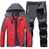 Schneeanzug Herren Zweiteilig | Skianzug Herren 2 Teilig Set - Outdoor-Skikleidung Winddicht Ski Anzug Mit Kapuzen Atmungsaktiv Softshelljacke/Schneehose Winter Snowboarden Ski-Anzug Schnee-Jumpsuit