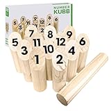 ALEENFOON Kubb Wikingerspiel Zahlen Holz Wikingerschach Kubb Wurfspiel mit 12 Holznummer und 1 Wurfzylinder Holzwurfspiel Indoor Garten Outdoor Mölkky Wikingerspiel für Kinder, Erwachsene