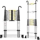 Teenza Teleskopleiter 3,2m, Aluminium-Haushaltsleiter mit Haken, TragfäHigkeit 150kg, füR Den Zugang Zum Dachboden, Zum Streichen, Zum Anlegen Eines Gartens, usw.