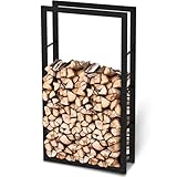 holz4home® Kaminholzregal aus Metall Schwarz I 150x25x80 cm I Brennholzregal inkl. Ofenhandschuh I Feuerholzregal Kaminholzhalter Holzständer Holzhalter Holzlager Feuerholz Brennholz