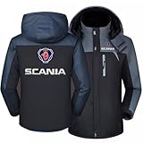 Herren Skijacke Für Scania, Dicker Funktionsjacke Herren Winterjacke Fleece Lined Windjacke Männer Kapuzenjacken Mit Reißverschluss Winddicht Herren Schneejacke Wanderjacke Outdoorjacke,Black-3XL