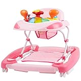 Bieco Baby Lauflernhilfe | 3in1 | Gehfrei baby ab 6 Monaten | Baby-Walker | Spielcenter mit Aktivität&Melodien | Rosa | kippsicher | höhenverstellbar | Schaukelfunktion