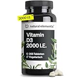 natural elements Vitamin D3 2000 I.E. – 365 Tabletten – für Knochen und Immunsystem – hochdosiert, ohne unnötige Zusätze – in Deutschland produziert & laborgeprüft